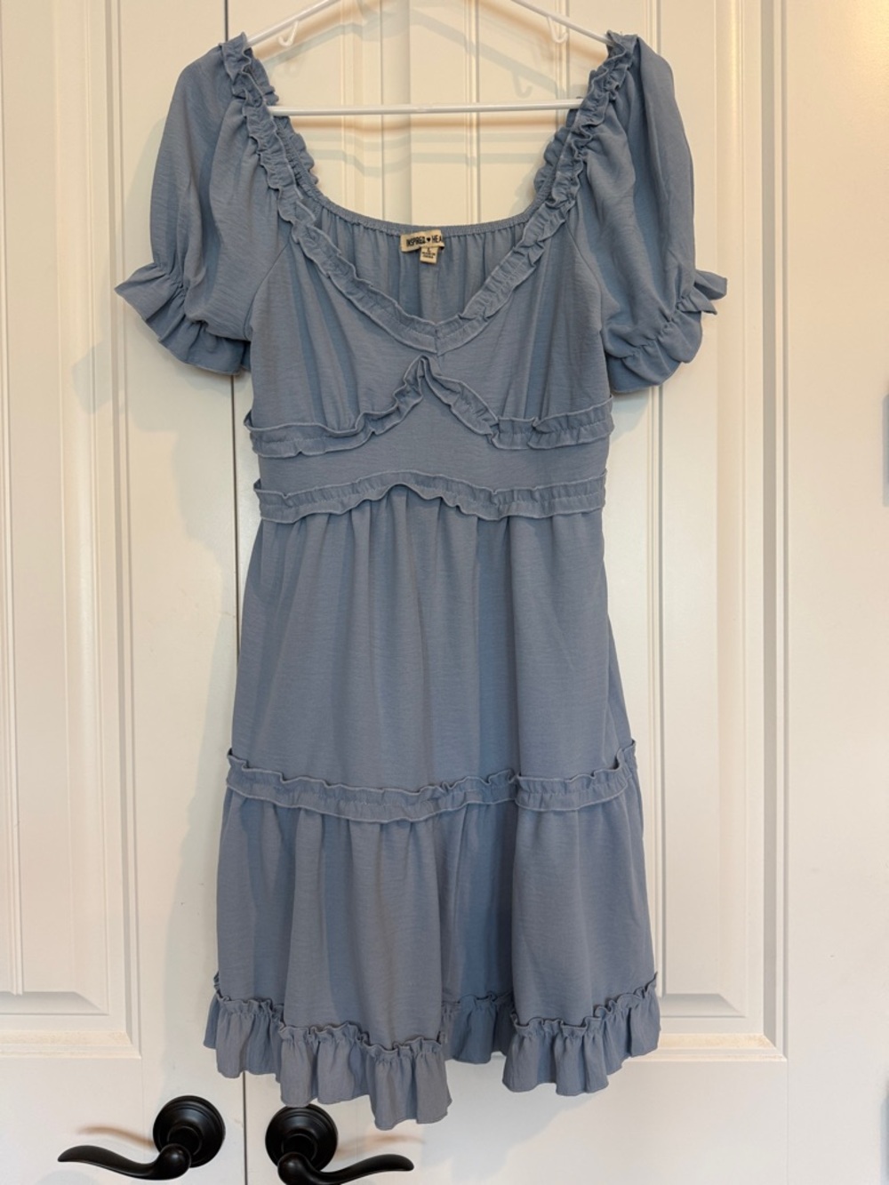 Inspired Hearts Dusty Blue Ruffle Mini Dress